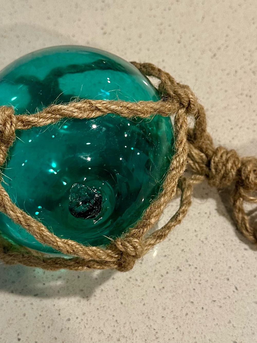 Teal Glass Float Decorative Hanging Ornament - Nautical Home Art